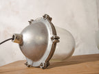 Large Industrial Milk Glass and Metal Mine lamp, Heavy-duty mining hang lamp, Old Bunker lamp EOW