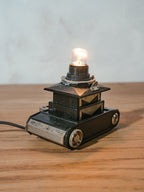 Steampunk 1930s old camera desk lamp, old folding Minolta vest upcycled into cute bedside lamp, photography office light, Gift photographer