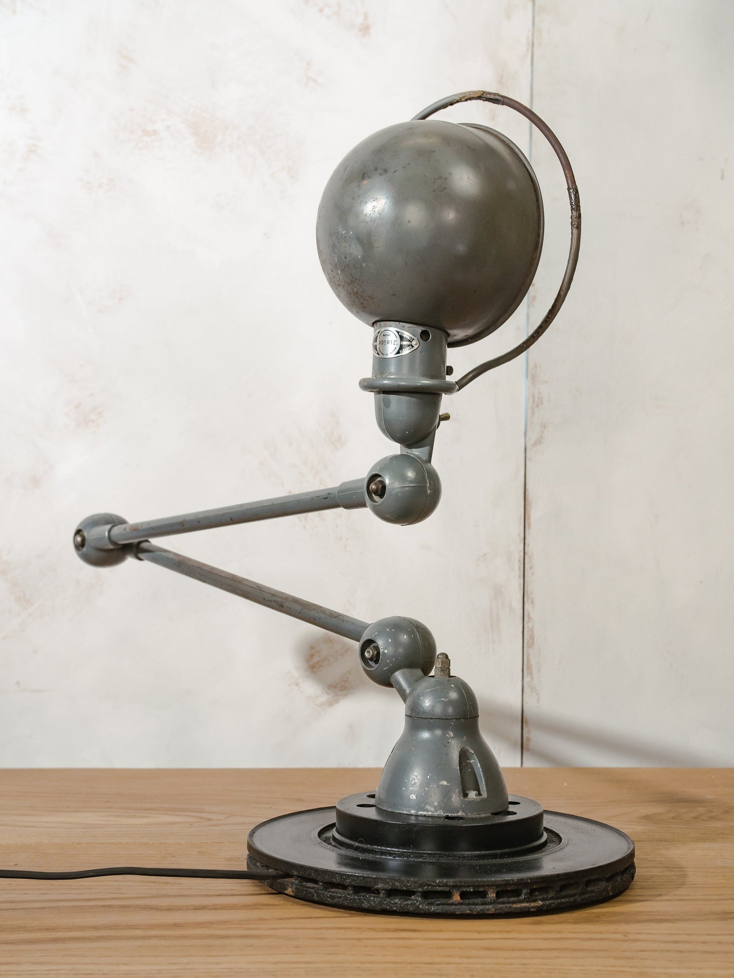 French Jieldé Work shop Lamp 2 Arm 1950s, Factory Style Articulating Jielde Table light, Gray Industrial office Desk lamp, Rustic decor