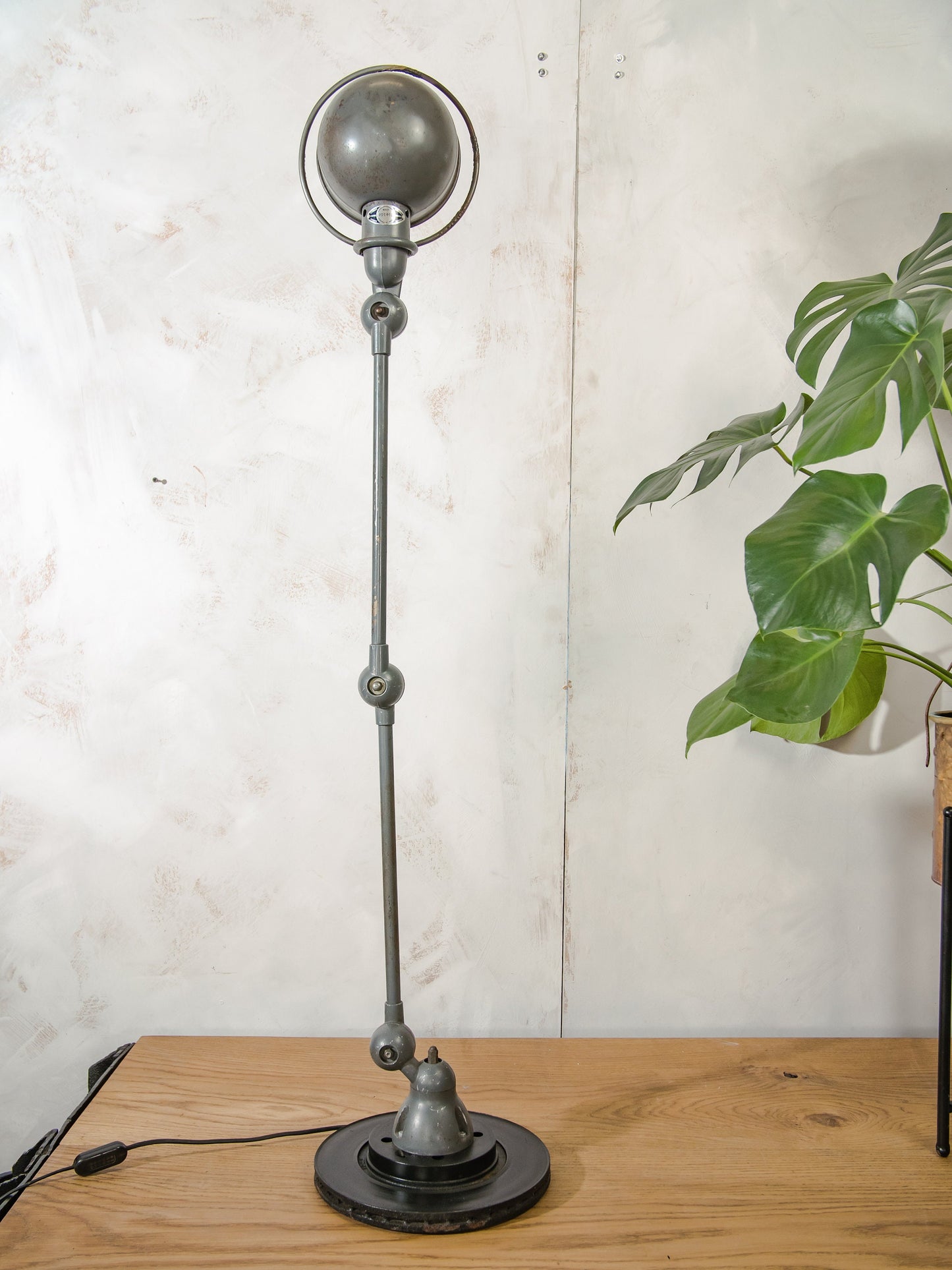 French Jieldé Work shop Lamp 2 Arm 1950s, Factory Style Articulating Jielde Table light, Gray Industrial office Desk lamp, Rustic decor