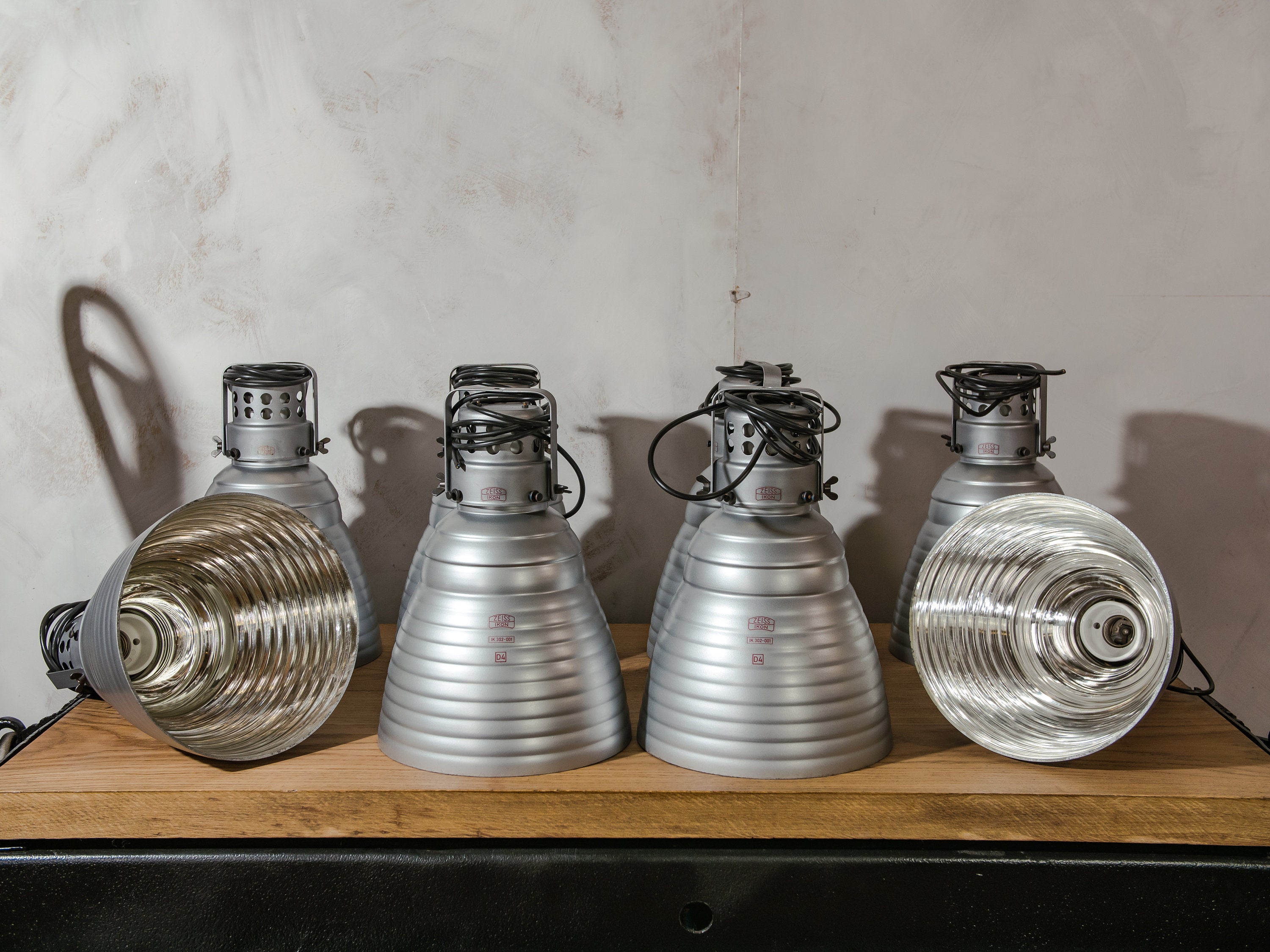 Antique 1920s ZEISS IKON D4 Pendant lighting Mercury Glass, Bauhaus Adolf Meyer, Restored lamp fixtures, Salvaged from Dutch Monastery