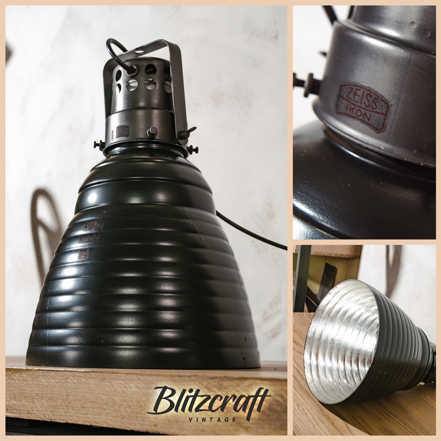 1920s ZEISS IKON D3 Pendant light Mercury Glass Black, Bauhaus Design by Adolf Meyer, Restored hanging lamp Salvaged from Dutch Monastery