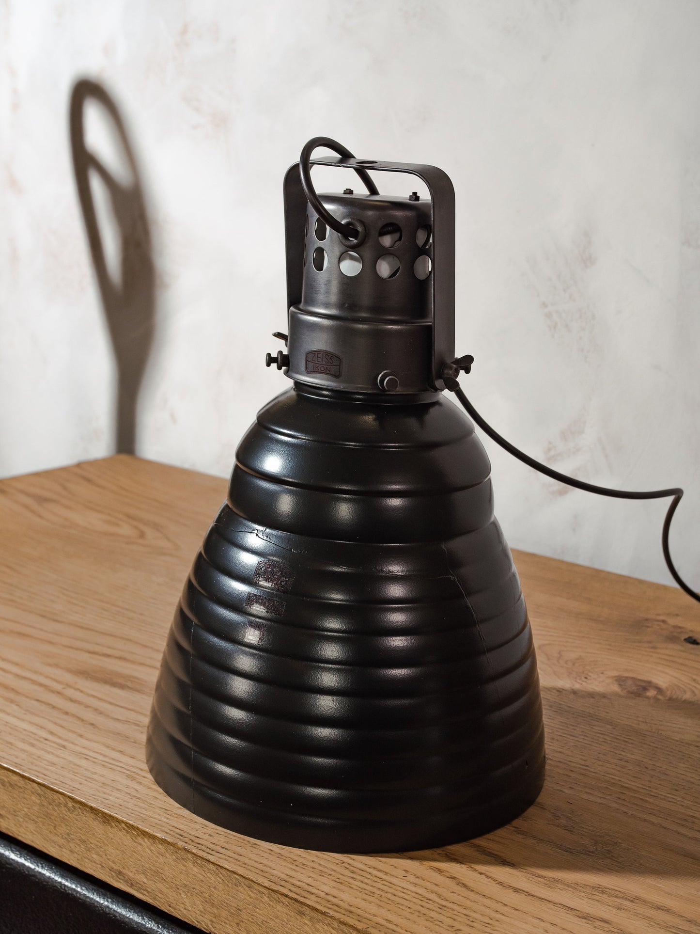 1920s ZEISS IKON D3 Pendant light Mercury Glass Black, Bauhaus Design by Adolf Meyer, Restored hanging lamp Salvaged from Dutch Monastery