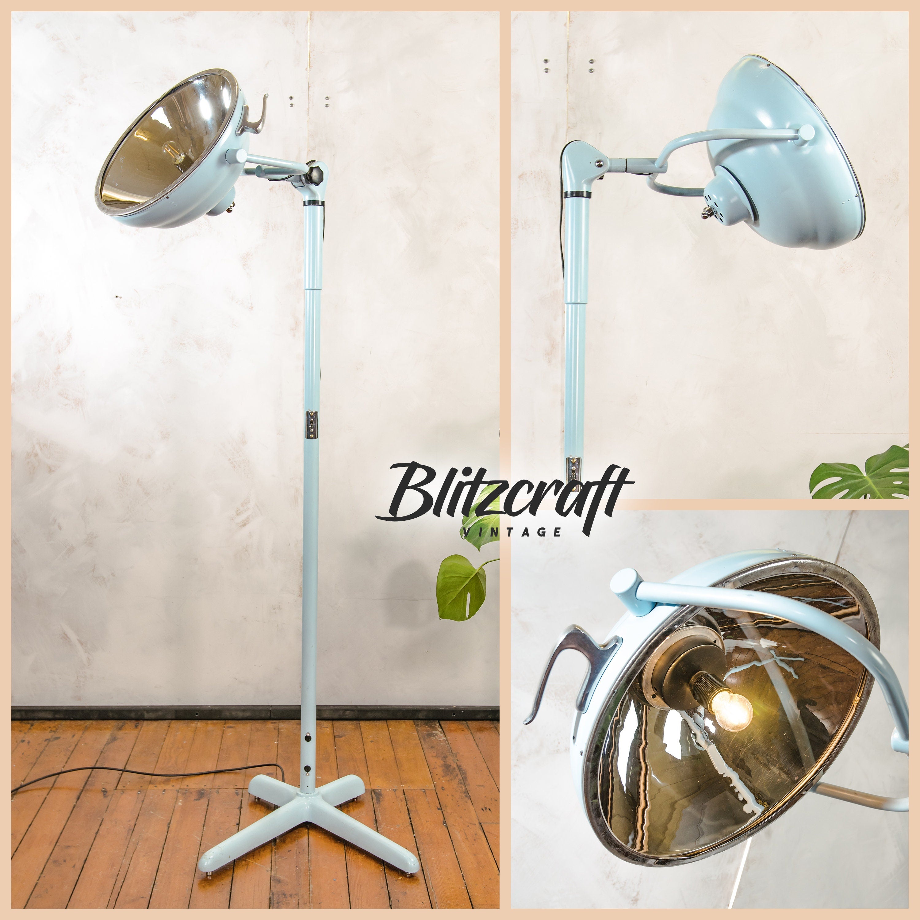 Vintage operatielamp van Chromophare uit de jaren 50, Retro blauwe leeslamp, medische lamp, chirurgische spot, Scialytique verlichting upcycled