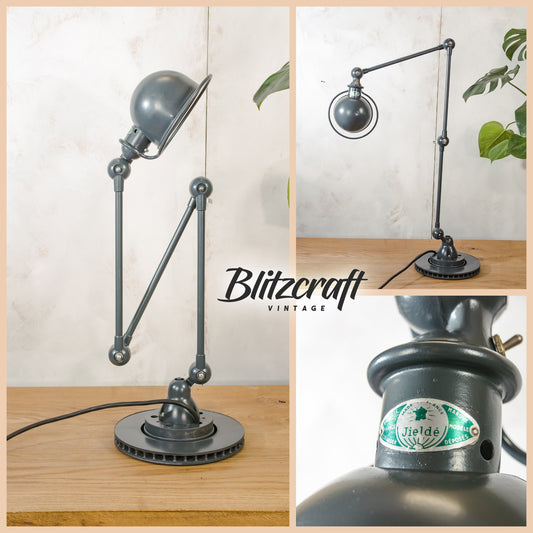 Jieldé Lamp Classic 1950s French Arm Loft Workshop Lamp, Renovated Gray Jielde by Jean Louis Domecq, Upcycled articulated Designer desk lamp