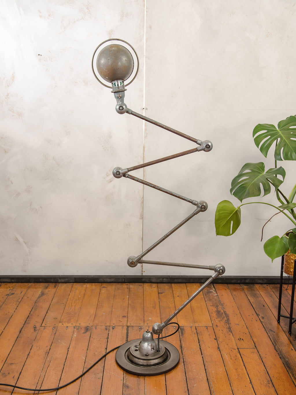 1950s French Jieldé 6 Arm Floor Lamp, Designed by Jean Louis Domecq, Articulated antique adjustable Lighting