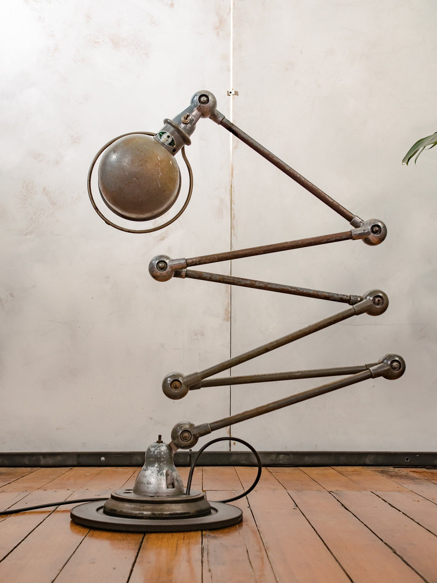 1950s French Jieldé 6 Arm Floor Lamp, Designed by Jean Louis Domecq, Articulated antique adjustable Lighting