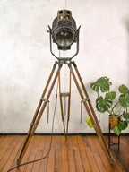 1950s 2KW Arnold & Richter ARRI Movie Spotlight | German Hollywood Projector on a Vintage Wooden Videography Tripod by Andre Debrie Paris