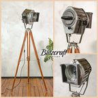 Theatre Floor lamp Spotlight on Wooden Standard, Vintage Stage light by VEB NARVA Aka Electric 1980s on Teak Tripod