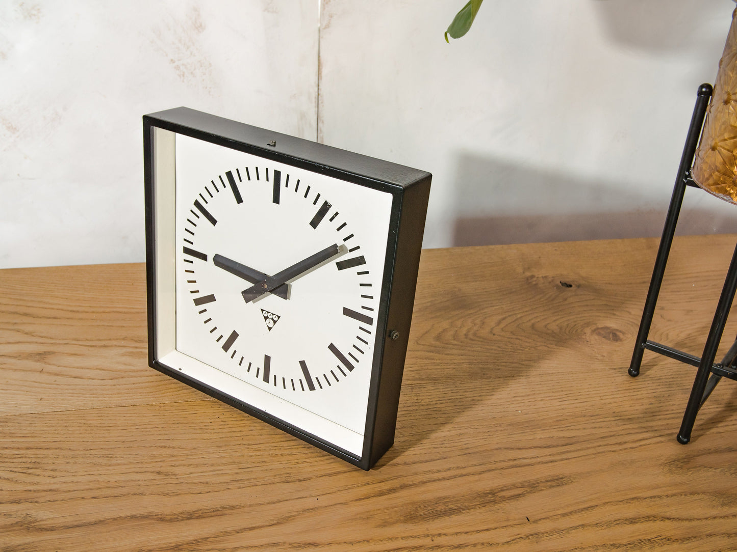 Black Factory Clock Square by Pragotron 1970s, With Quartz Clock Mechanism, Unique Office Clock, Retro Kitchen Clock, Industrial Timepiece