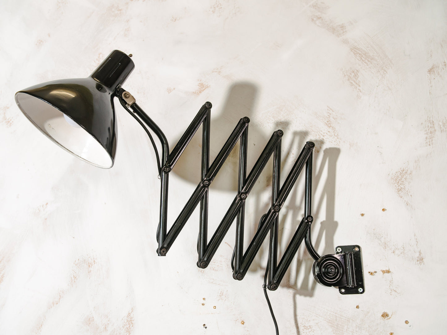 1960s Large Scissor Lamp by Hala Zeist, Model 110 Black Factory light, Wall Mount Harmonica Lights, Bauhaus Lampshade, Accordion Sconce