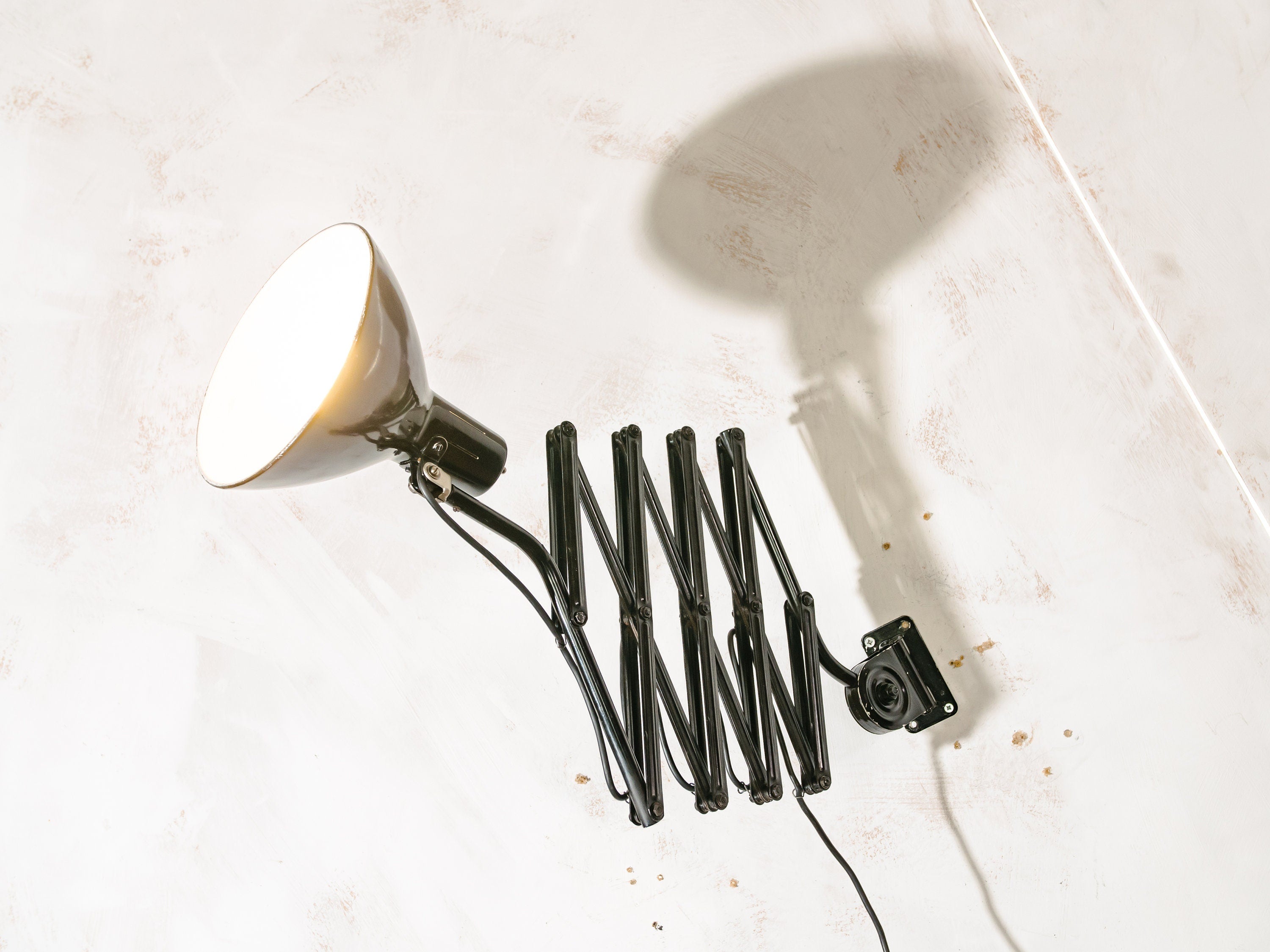 1960s Large Scissor Lamp by Hala Zeist, Model 110 Black Factory light, Wall Mount Harmonica Lights, Bauhaus Lampshade, Accordion Sconce