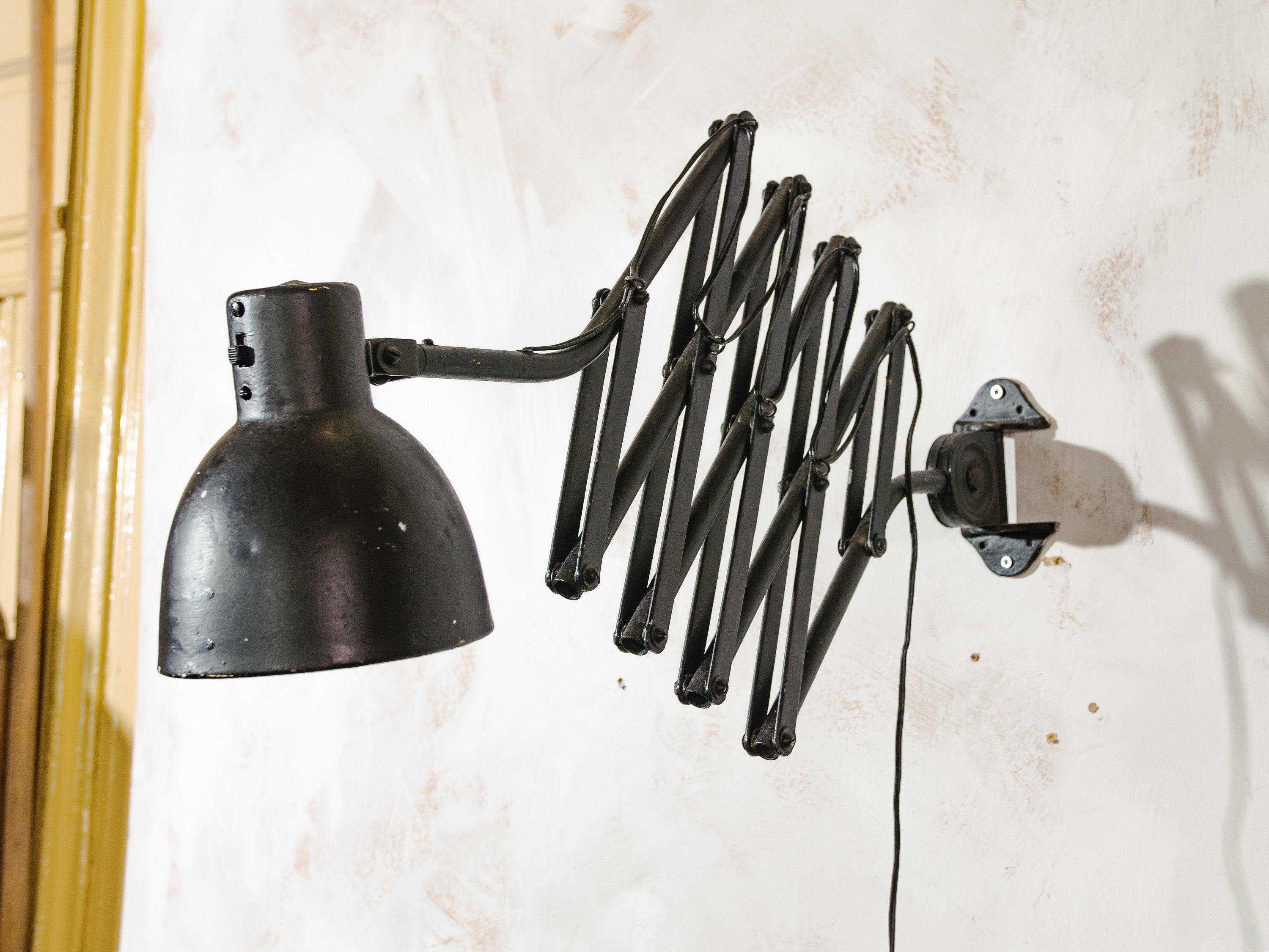 Scissor Lamp by Hala 1930s, Black Workshop Light, Old Wall Harmonica Lighting, Bauhaus period Lampshade