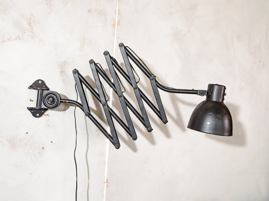 Scissor Lamp by Hala 1930s, Black Workshop Light, Old Wall Harmonica Lighting, Bauhaus period Lampshade