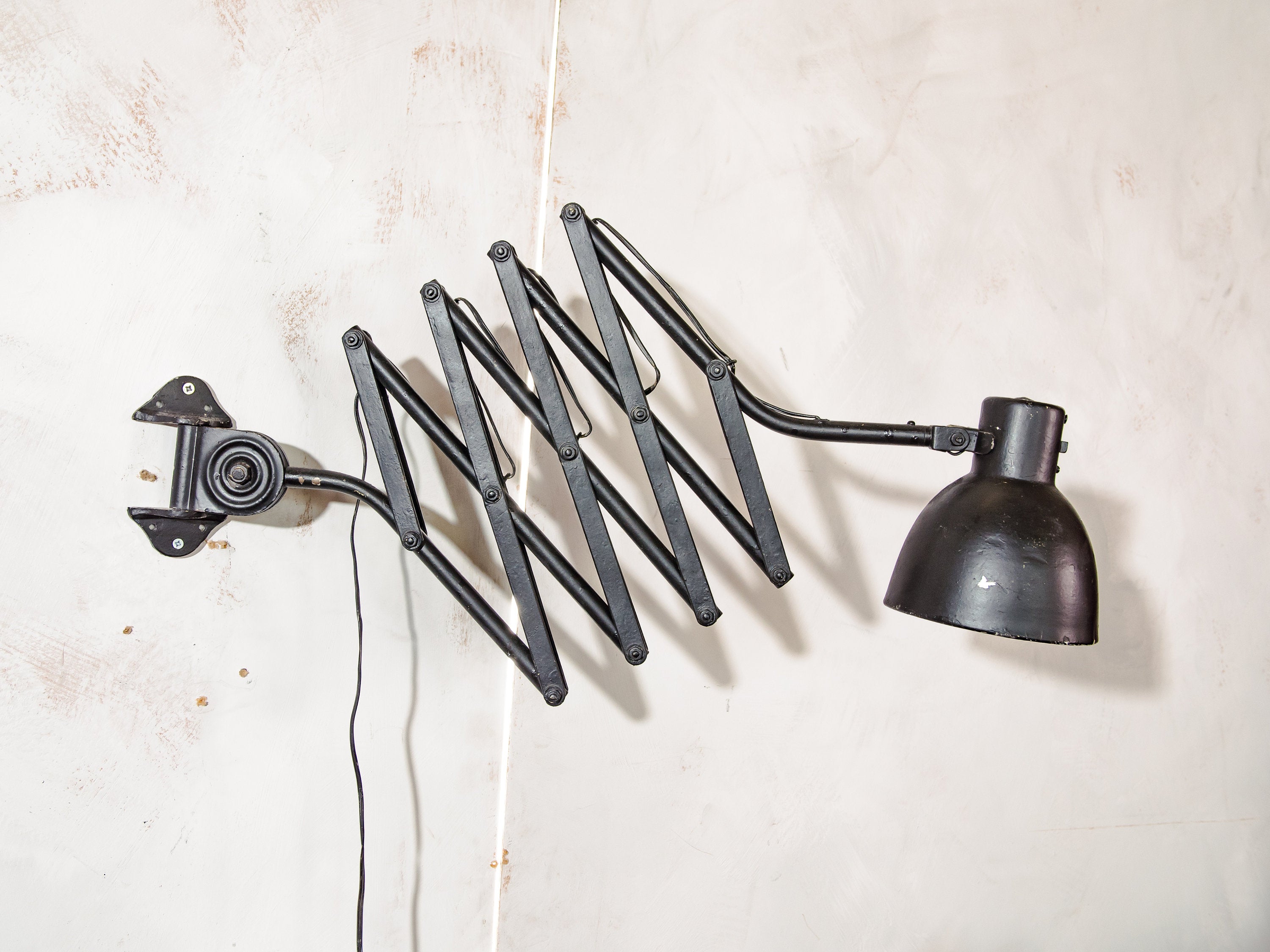 Scissor Lamp by Hala 1930s, Black Workshop Light, Old Wall Harmonica Lighting, Bauhaus period Lampshade