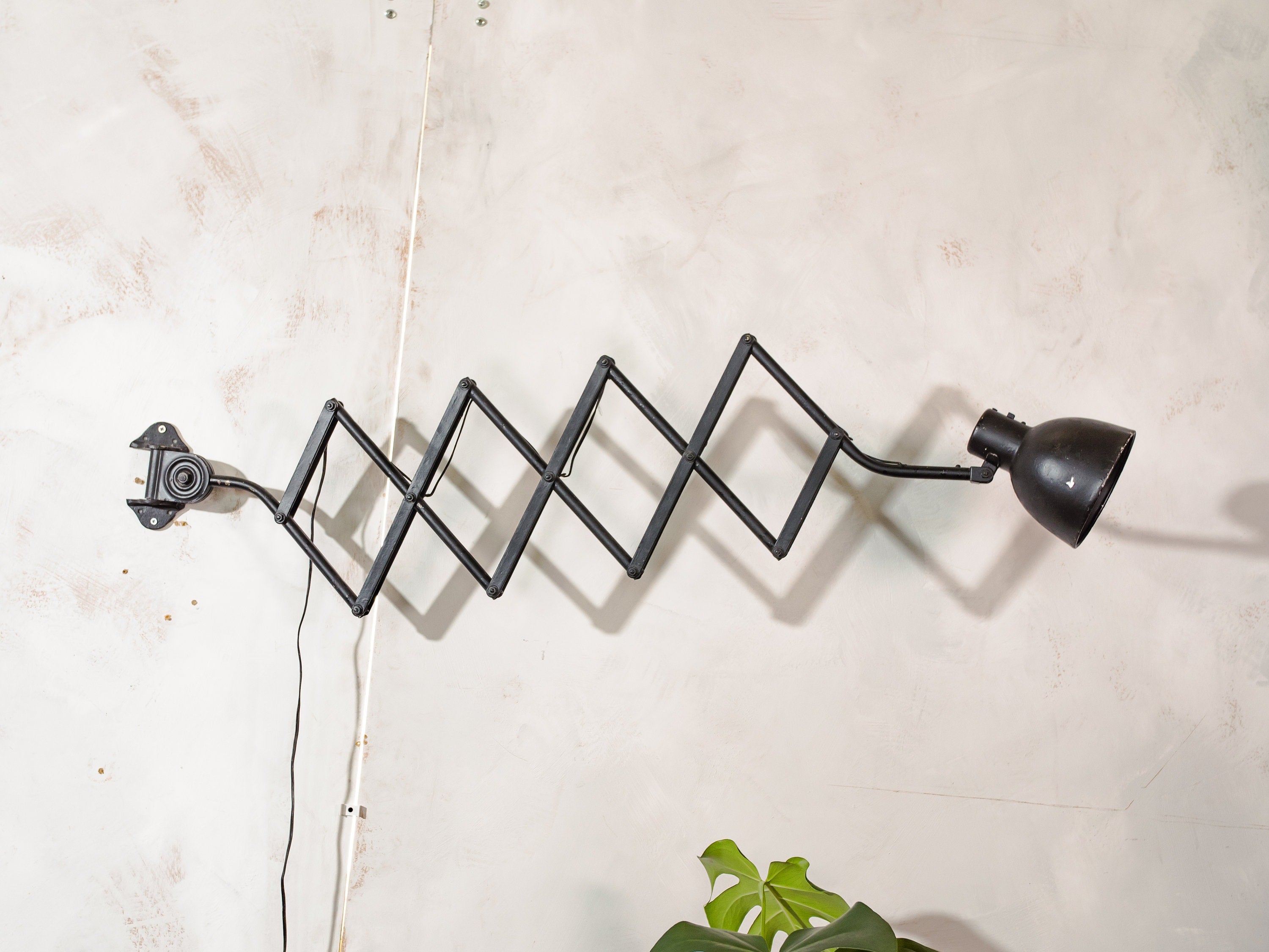 Scissor Lamp by Hala 1930s, Black Workshop Light, Old Wall Harmonica Lighting, Bauhaus period Lampshade