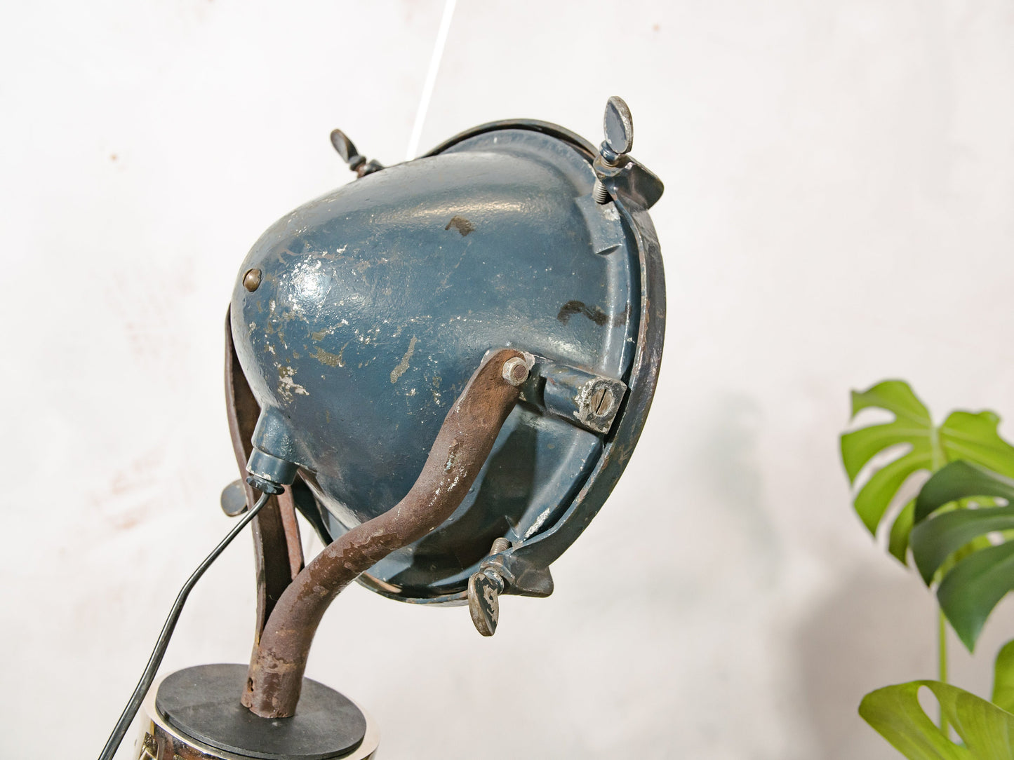 Antique Searchlight Floor lamp, Vintage Headlight on Chrome Tripod, One of a kind Projector lighting Brass parts