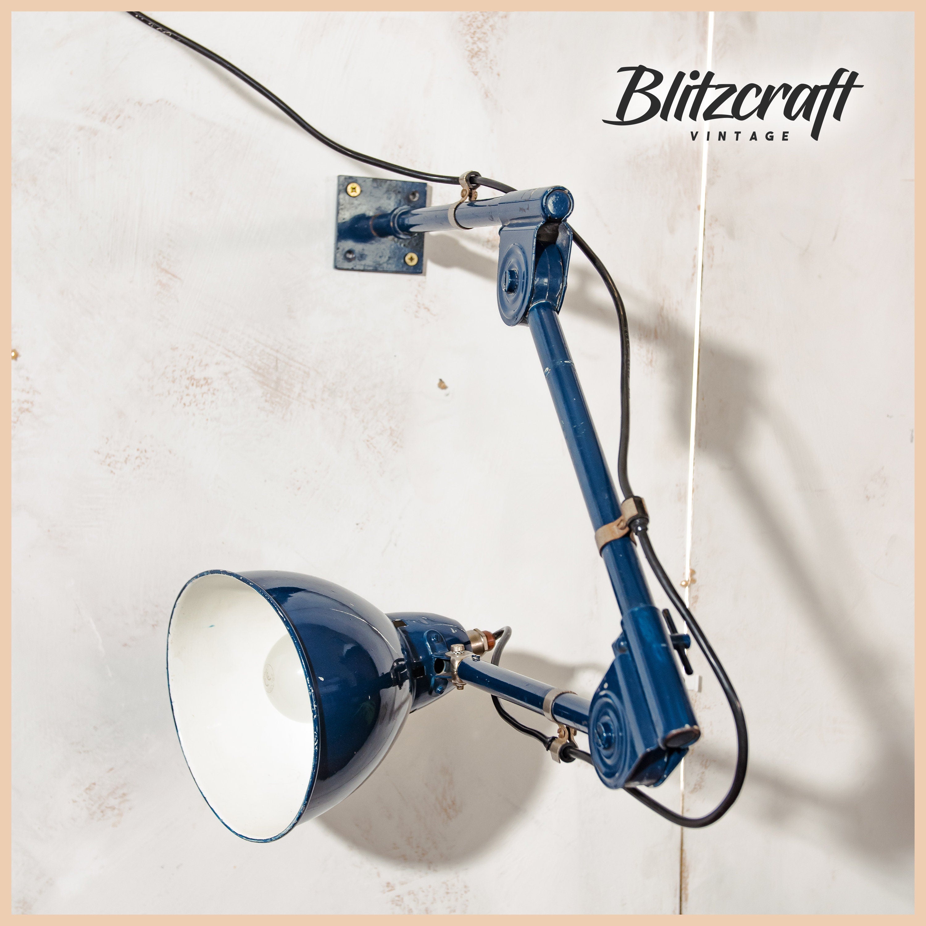 Unique Hala Zeist 3 Arm Wall light or Table lamp, Vintage Factory Workshop light, Blue Desk lamp