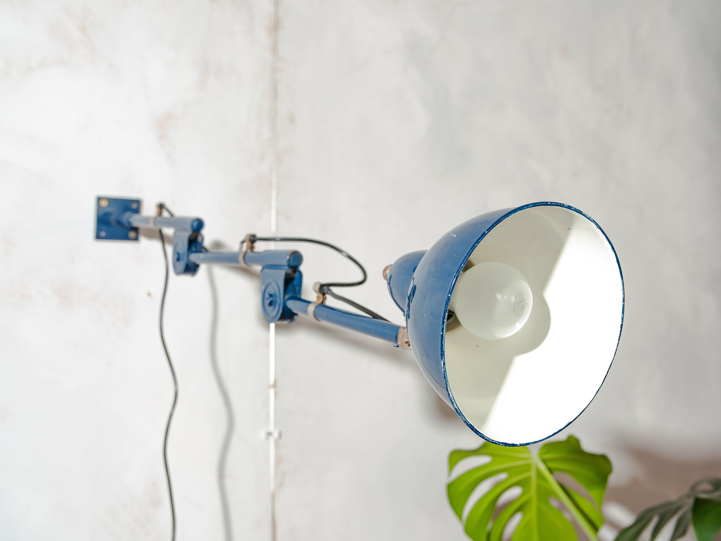 Unique Hala Zeist 3 Arm Wall light or Table lamp, Vintage Factory Workshop light, Blue Desk lamp