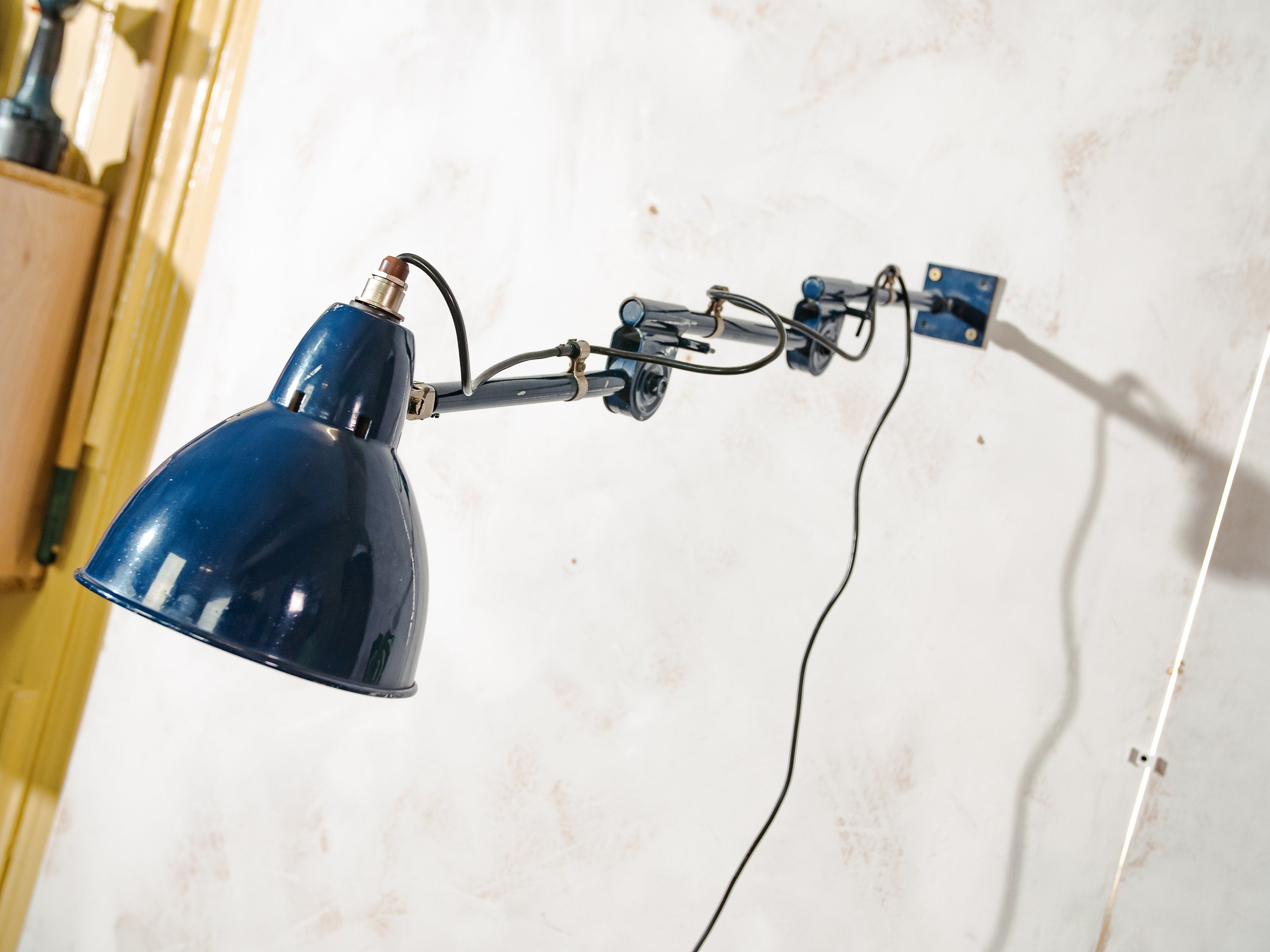 Unique Hala Zeist 3 Arm Wall light or Table lamp, Vintage Factory Workshop light, Blue Desk lamp