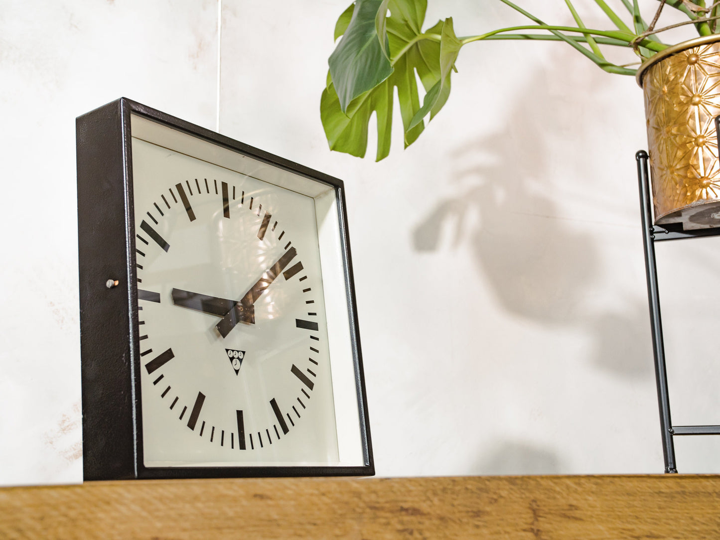 Black Factory Clock Square by Pragotron 1970s, With Quartz Clock Mechanism, Unique Office Clock, Retro Kitchen Clock, Industrial Timepiece