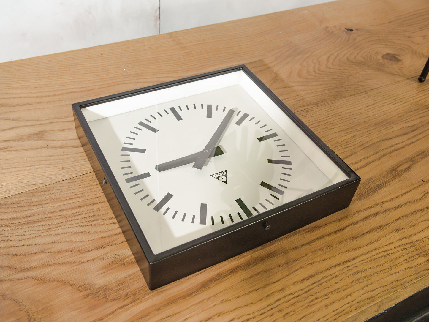 Black Factory Clock Square by Pragotron 1970s, With Quartz Clock Mechanism, Unique Office Clock, Retro Kitchen Clock, Industrial Timepiece