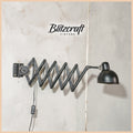 Zwarte schaarlamp van ADEM uit de jaren 40, zeldzame wandaccordeonlamp, harmonicaverlichting, lampen van Nederlands design