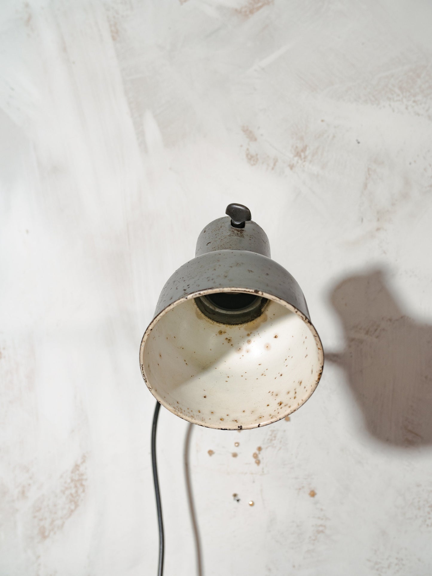 Tiny SIS Wall Lamp Swing Arm 1950s, Bauhaus Rustic patina Gray Vintage Wall mounted light or Desk Mounted Lamp, Factory Machine drawing lamp
