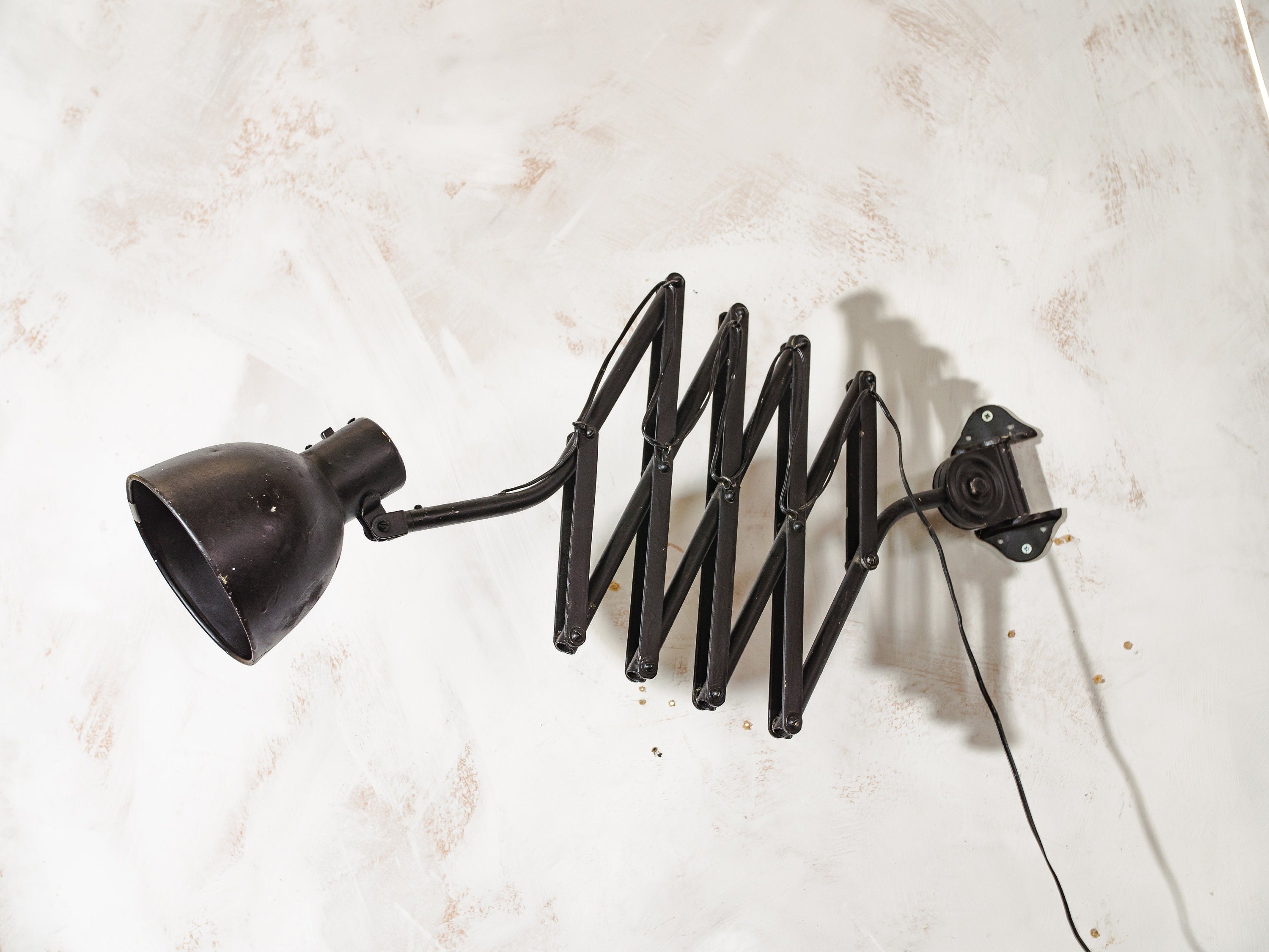 Scissor Lamp by Hala 1930s, Black Workshop Light, Old Wall Harmonica Lighting, Bauhaus period Lampshade