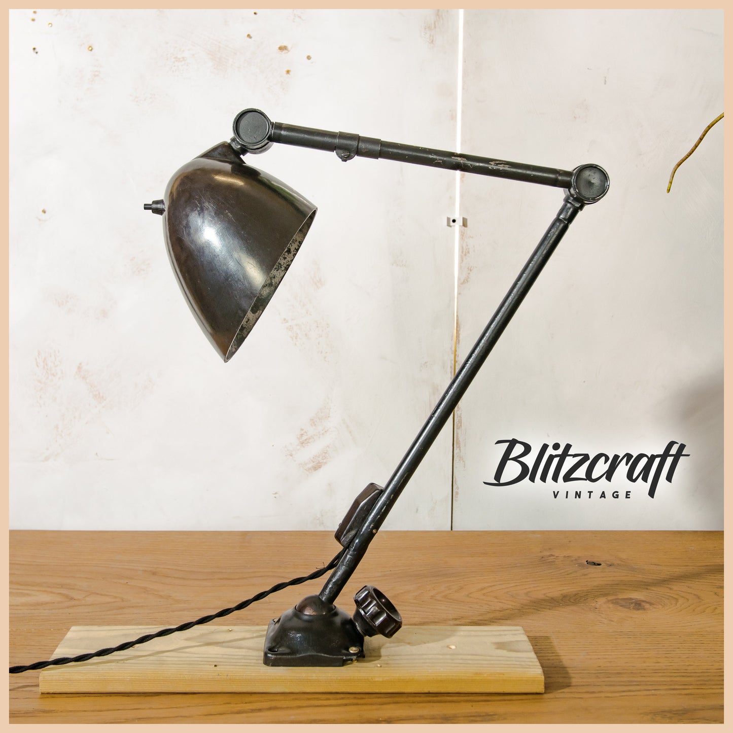 Factory light Midgard Style Feat Eric Kirkman Cole, 2 Arm Articulated Wall light or Table lamp, Vintage Desk lamp