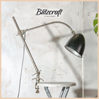 HALA ZEIST Klemlamp H. Busquet jaren 50, Tafellamp, Chroom en zwart, Unieke antieke Bauhaus fabriekswerkplaatslamp