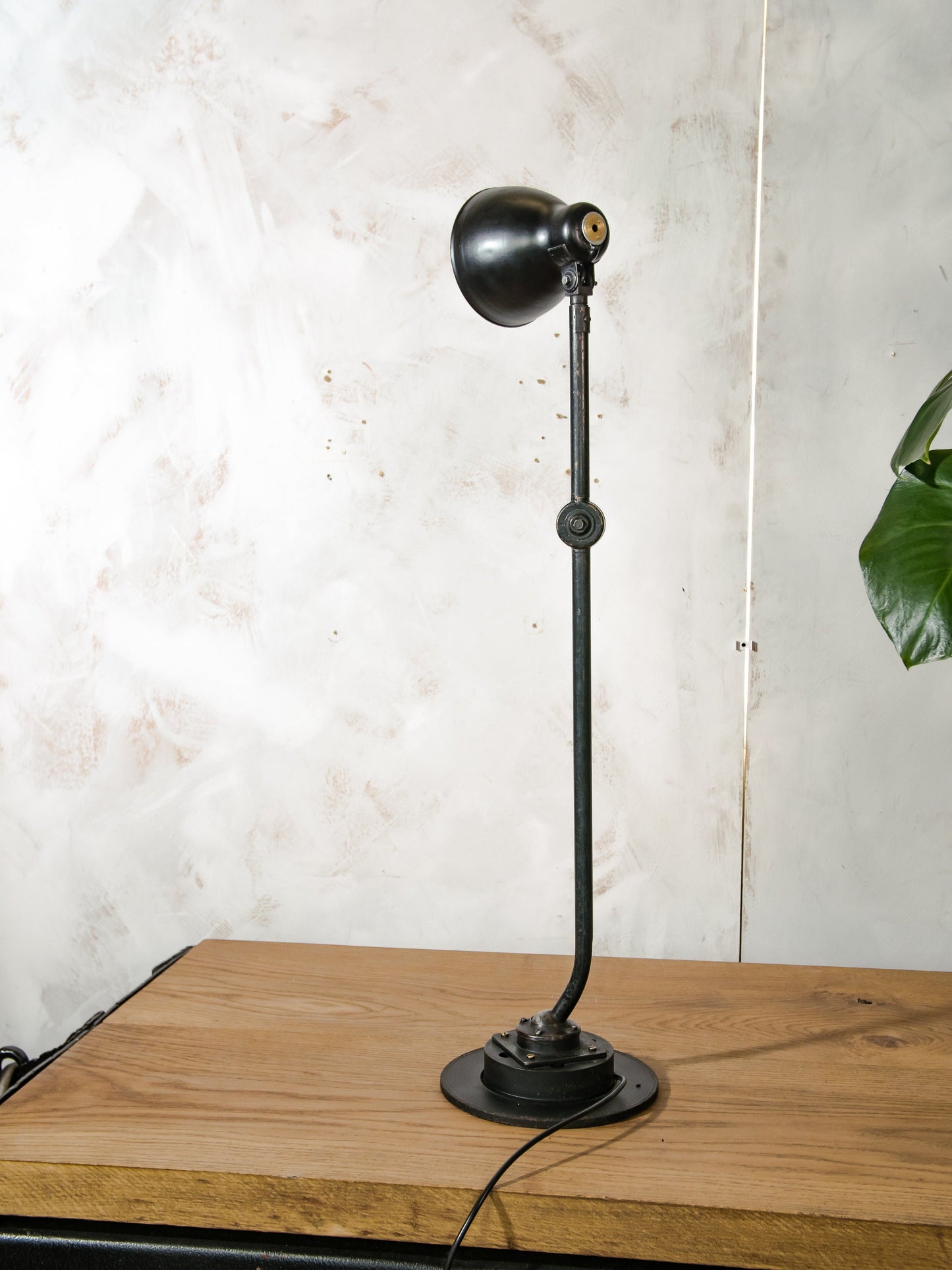 Black 1940s Philips Table Machine Lamp on Disc Brake, Bauhaus Machinery light from Factory, Desk lamp Vintage Collectors item Lighting