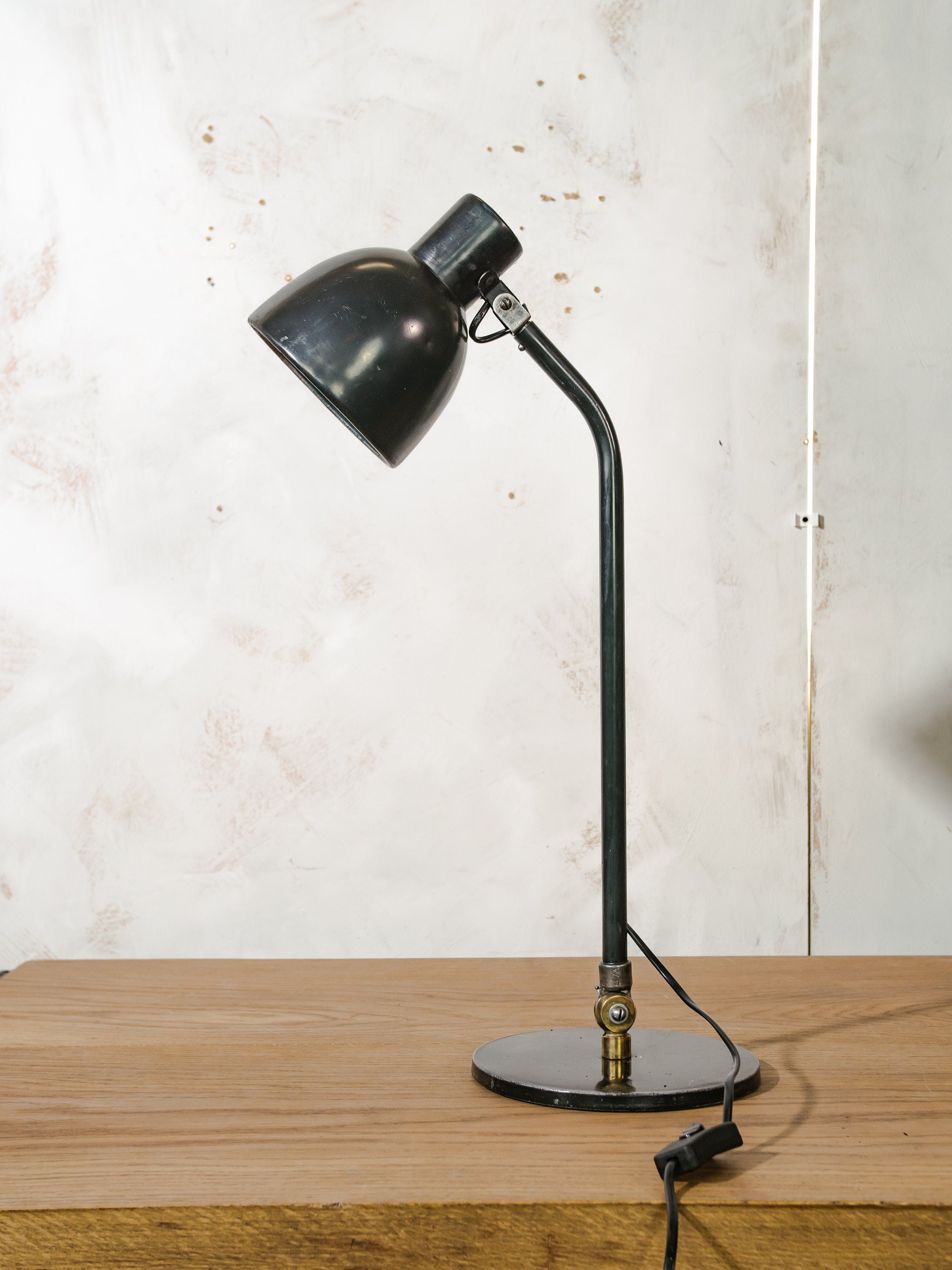 Hala Zeist Bauhaus Table Lamp by H. Busquet, 1950s, Black Metal Office lighting, 1950s Factory Desk light