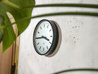 Black Industrial Factory Clock by CTW, 1950s Wall clock Carl Theodor Wagner, Gray Dial Face