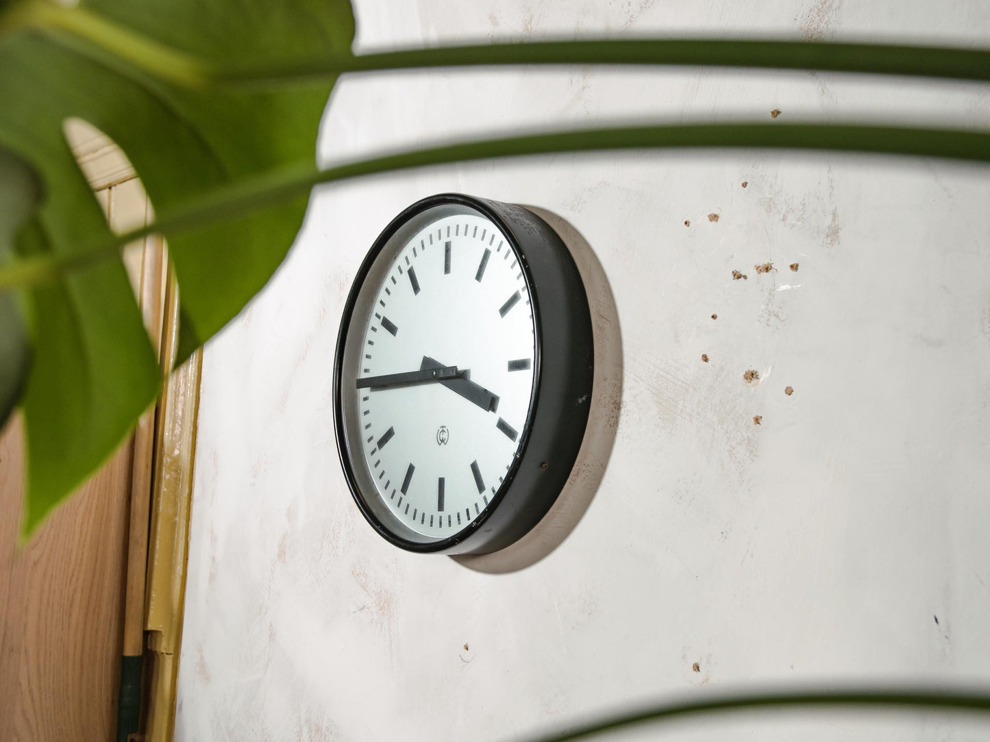 Black Industrial Factory Clock by CTW, 1950s Wall clock Carl Theodor Wagner, Gray Dial Face