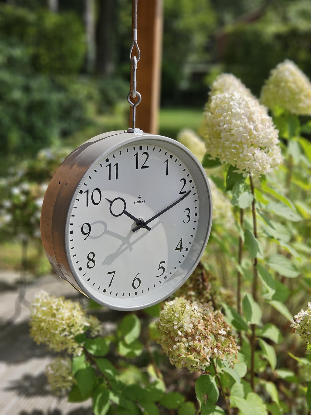 Double Sided SIEMENS Hanging Station Clock 1970s, Diameter 28CM, Unique Industrial Factory decor