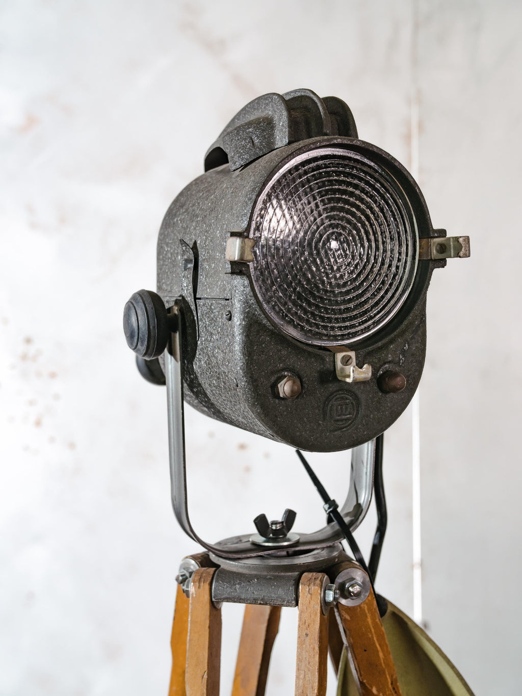 Vintage LITA French Theatre light 1950s on Wooden Tripod, Unique Fresnel Stage light Floor lamp, Completely original Mint condition