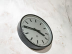 Black Industrial Factory Clock by CTW, 1950s Wall clock Carl Theodor Wagner, Gray Dial Face