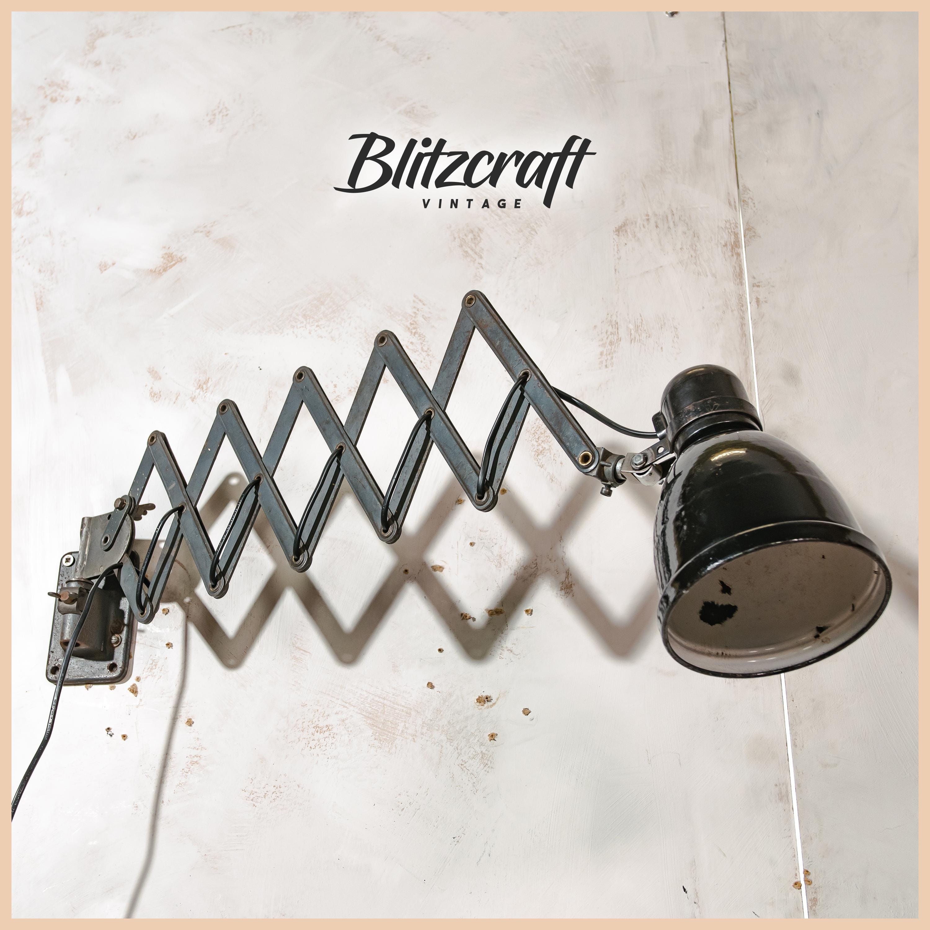 1930s SIEMENS Scissor Lamp with FABRILUX enamel lampshade, Industrial Wall Mounted Task Lighting