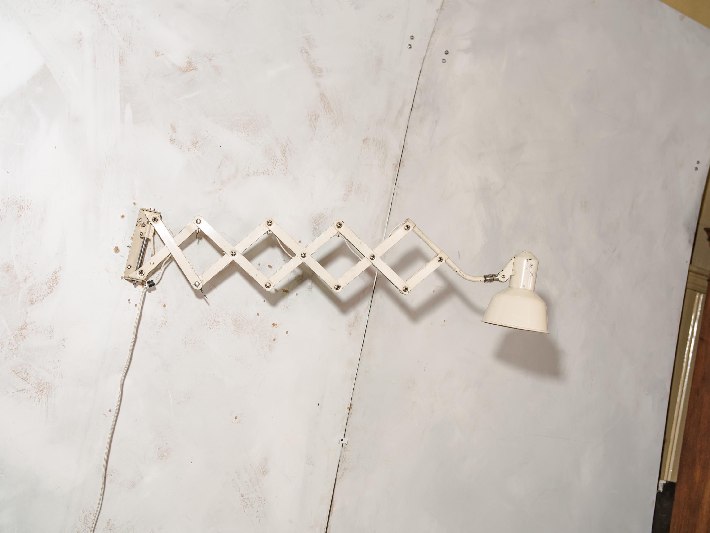 Beige Scissor Wall Mounted Lamp by SIS, Pull out Harmonica Light, Industrial style interior Lighting 1960s