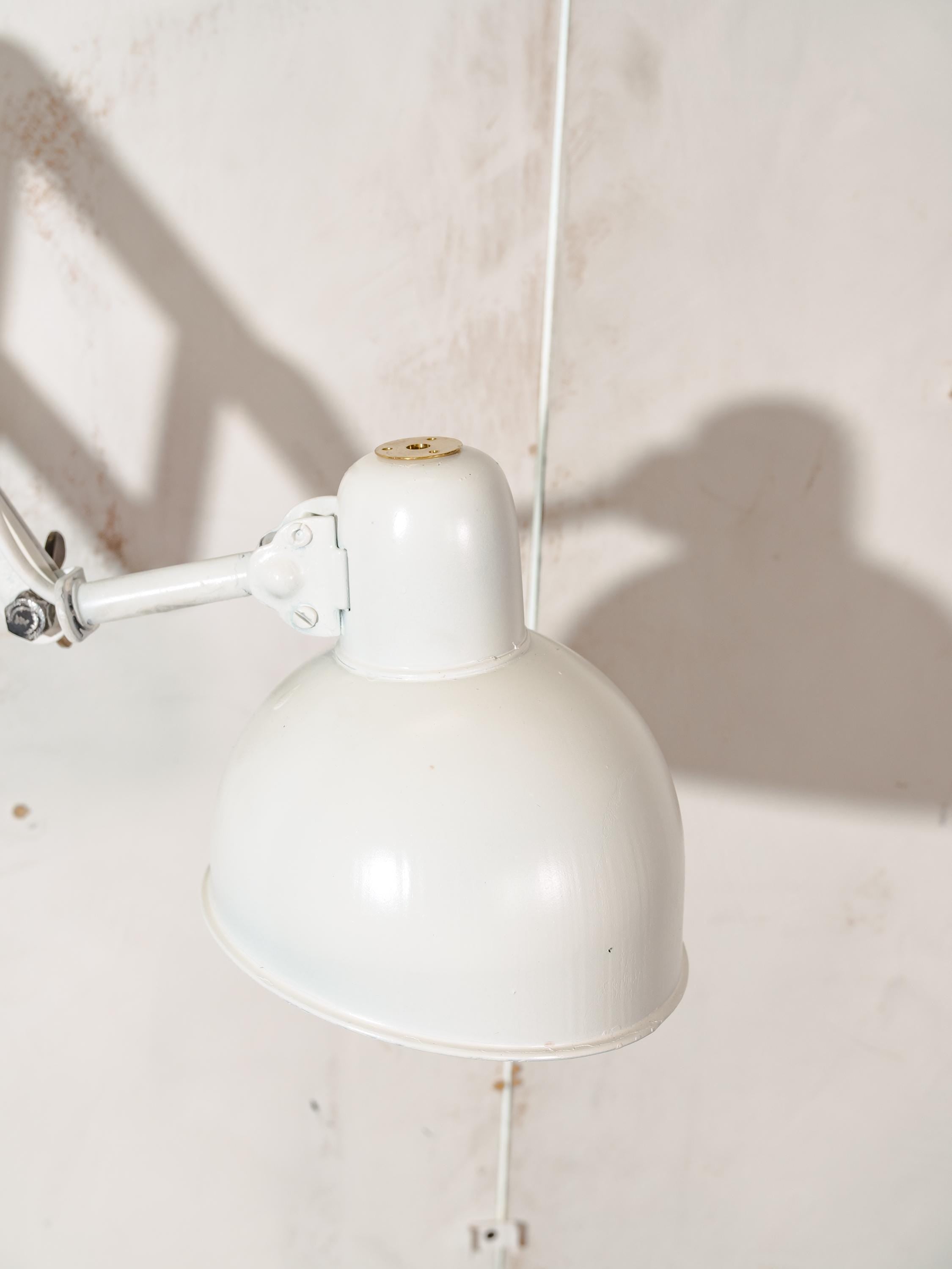Rare White ADEM Scissors Lamp, Vintage Wall-Mounted Harmonica Light, Adjustable 1940s Workshop Lamp, Unique Home Decor