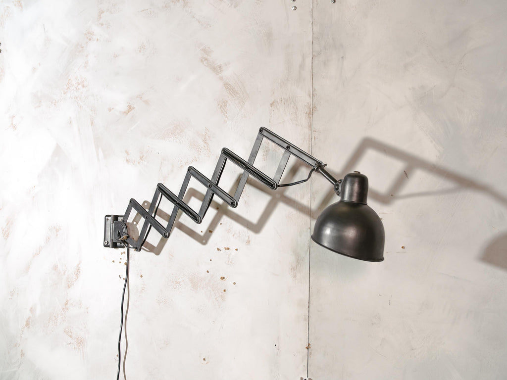 Renovated Machine Black ADEM Scissor Wall Lamp 1940s, Unique Wall Accordion Light, Harmonica Lighting, Dutch Design lamps