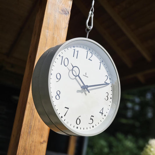 Double Sided SIEMENS Hanging Station Clock 1970s, Diameter 28CM, Unique Industrial Factory decor