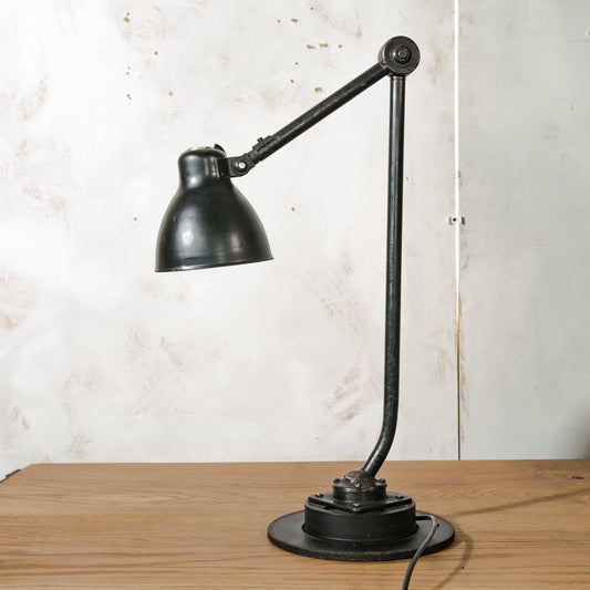 Black 1940s Philips Table Machine Lamp on Disc Brake, Bauhaus Machinery light from Factory, Desk lamp Vintage Collectors item Lighting