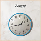 Retro Blue Wall Clock by Siemens 1970s, Classy Design Clockwork, Kitchen Decor, Converted to Quartz Mechanism on battery, Diameter 28CM