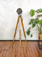 Vintage LITA French Theatre light 1950s on Wooden Tripod, Unique Fresnel Stage light Floor lamp, Completely original Mint condition