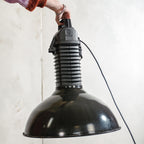 Black Enamel Factory Pendant Light by Philips, 1950s Industrial interior Workshop Ceiling lamp, Loft large hanging lamp