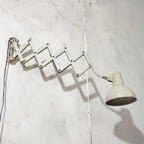 Industrial Beige Scissor Lamp by SIS, 1960s Adjustable Wall mounted light, Harmonica light, Accordion Workshop lighting