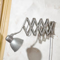 Industrial Gray Scissor Lamp by SIS, 1960s Adjustable Wall mounted light, Harmonica light, Accordion Workshop lighting