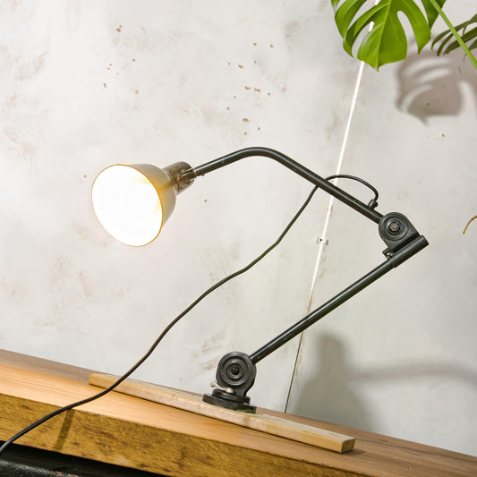 H. Busquet 1940s Hala Zeist 2 Arm Wandlamp of Tafellamp, Vintage Fabriekswerkplaatslamp, Model 122 Designer Bureaulamp